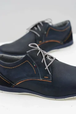 Best Granatowe Męskie Skórzane Półbuty Casual Badoo Męskie Półbuty Casual