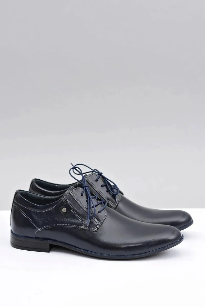 Półbuty Eleganckie>Boto Granatowe Skórzane Eleganckie Półbuty Massimiliano