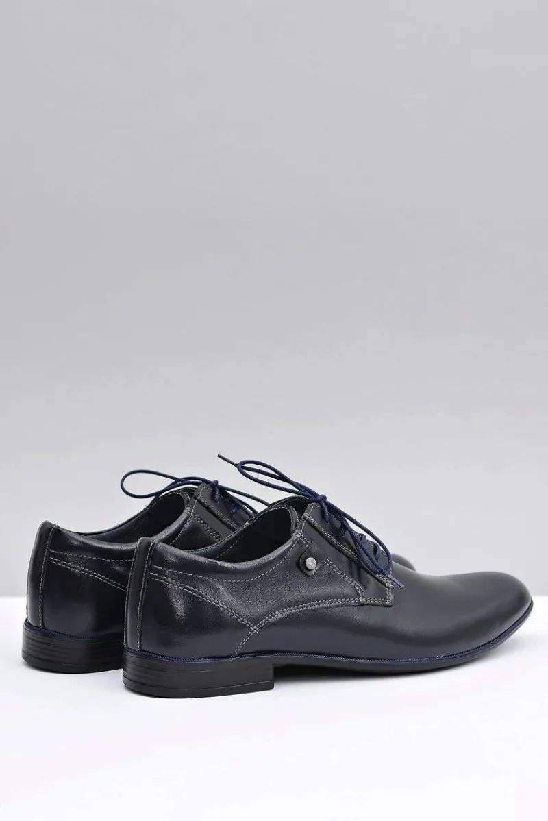 Półbuty Eleganckie>Boto Granatowe Skórzane Eleganckie Półbuty Massimiliano