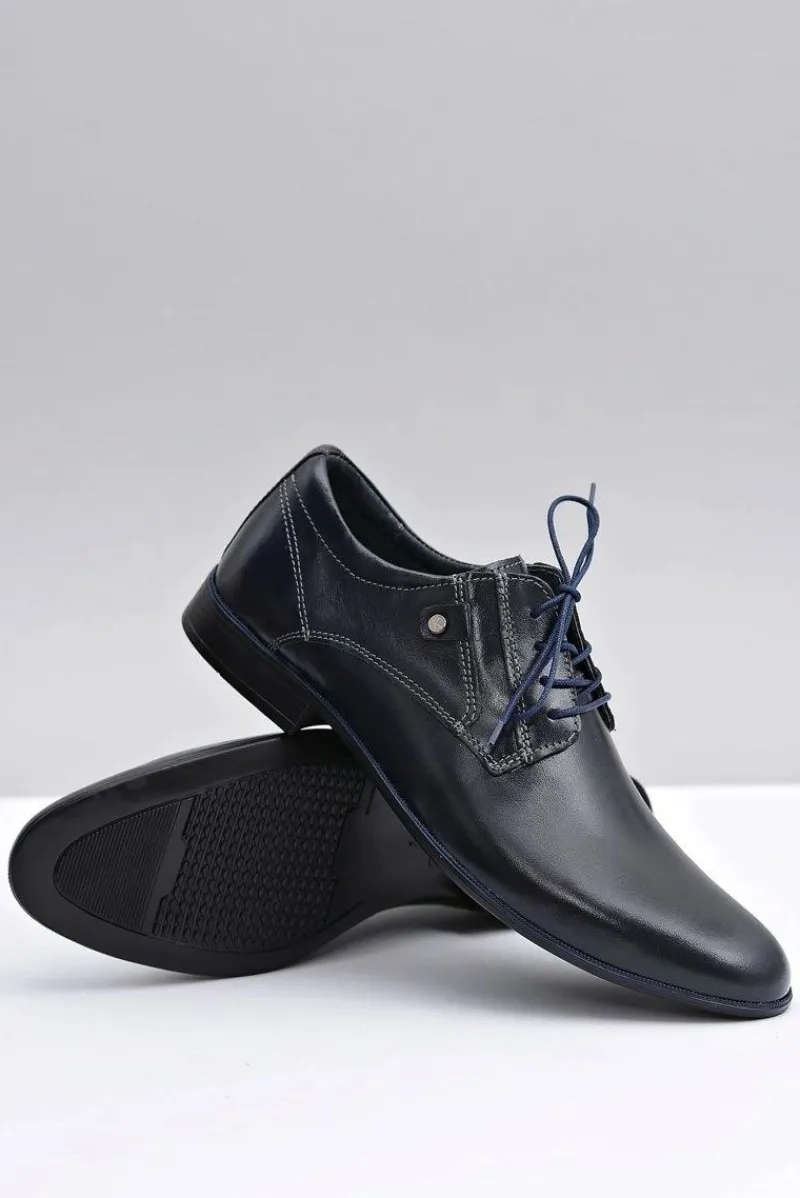 Półbuty Eleganckie>Boto Granatowe Skórzane Eleganckie Półbuty Massimiliano