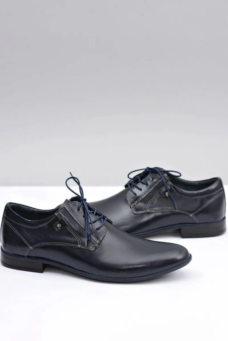 Półbuty Eleganckie>Boto Granatowe Skórzane Eleganckie Półbuty Massimiliano