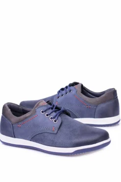 Półbuty Casual>Boto Granatowe Skórzane Męskie Buty Casual Retino