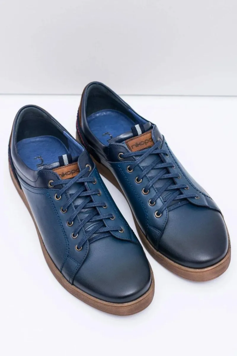 Best Granatowe Skórzane Męskie Sportowe Półbuty Nikopol Design Męskie Półbuty Casual