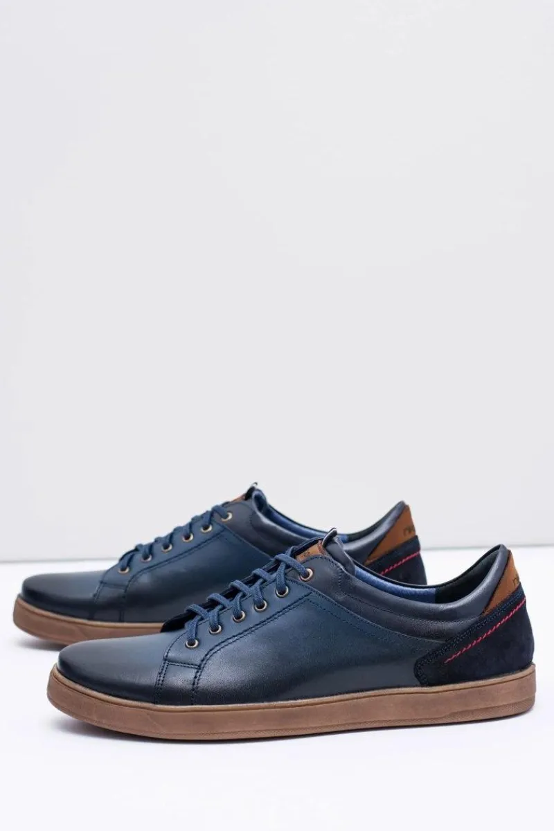 Best Granatowe Skórzane Męskie Sportowe Półbuty Nikopol Design Męskie Półbuty Casual