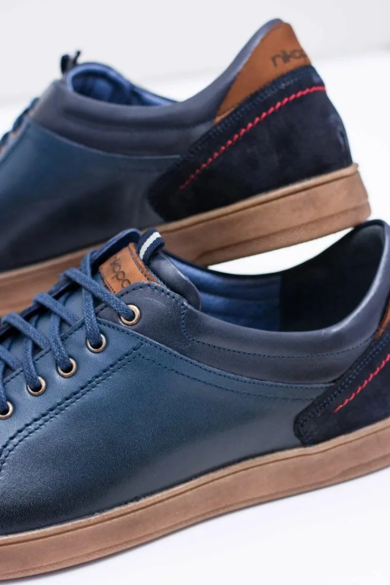 Best Granatowe Skórzane Męskie Sportowe Półbuty Nikopol Design Męskie Półbuty Casual