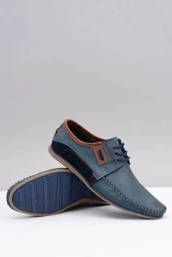 Granatowe Sznurowane Polskie Skórzane Męskie Mokasyny Teodoro Męskie Mokasyny Sznurowane