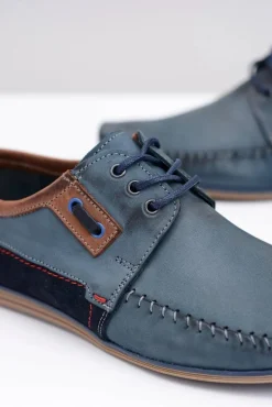 Granatowe Sznurowane Polskie Skórzane Męskie Mokasyny Teodoro Męskie Mokasyny Sznurowane