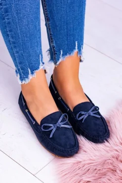 Hot Damskie buty S.Barski Granatowe Zamszowe Mokasyny Comfort Gucio