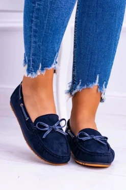 Hot Damskie buty S.Barski Granatowe Zamszowe Mokasyny Comfort Gucio