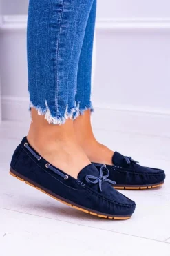 Hot Damskie buty S.Barski Granatowe Zamszowe Mokasyny Comfort Gucio