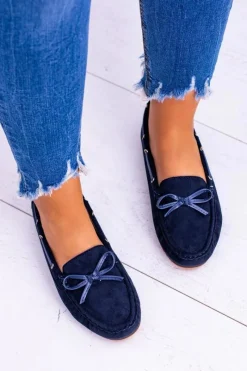 Hot Damskie buty S.Barski Granatowe Zamszowe Mokasyny Comfort Gucio