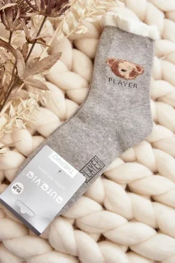 Best Aura.via Grube Skarpety Bawełniane Z Misiem Jasnoszare Szary