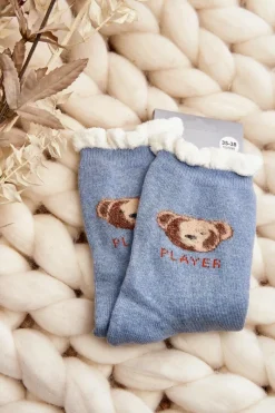 Skarpetki|Skarpetki>Aura.via Grube Skarpety Bawełniane Z Misiem e Niebieski