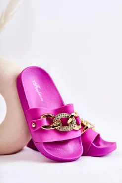 Boto Gumowe Dziecięce Klapki Z Ozdobnym Łańcuchem Fuksja Suzie