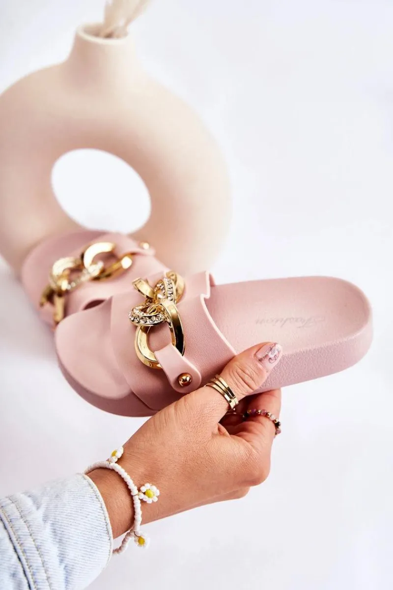 Gumowe Dziecięce Klapki Z Ozdobnym Łańcuchem Różowe Suzie Dzieci Dziewczęce