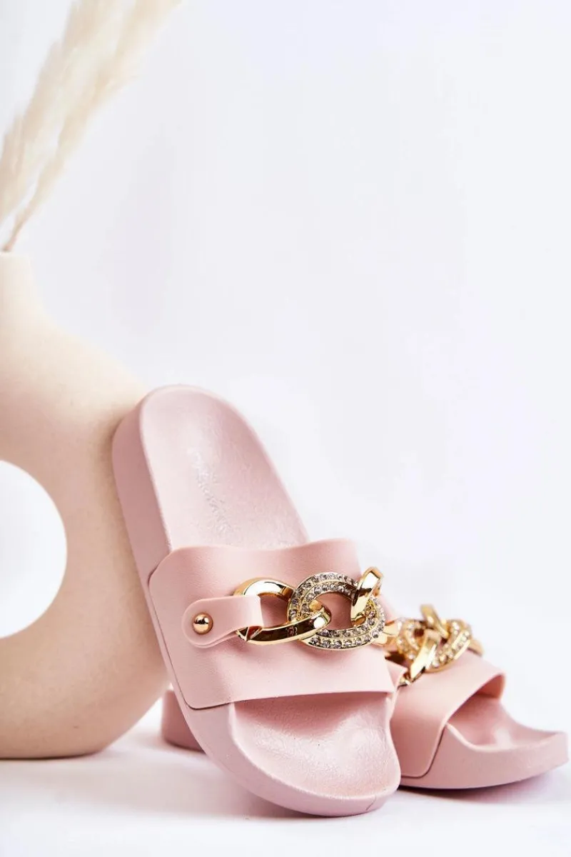 Gumowe Dziecięce Klapki Z Ozdobnym Łańcuchem Różowe Suzie Dzieci Dziewczęce