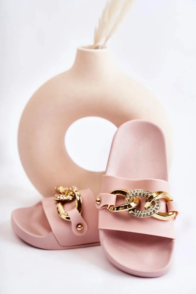 Gumowe Dziecięce Klapki Z Ozdobnym Łańcuchem Różowe Suzie Dzieci Dziewczęce