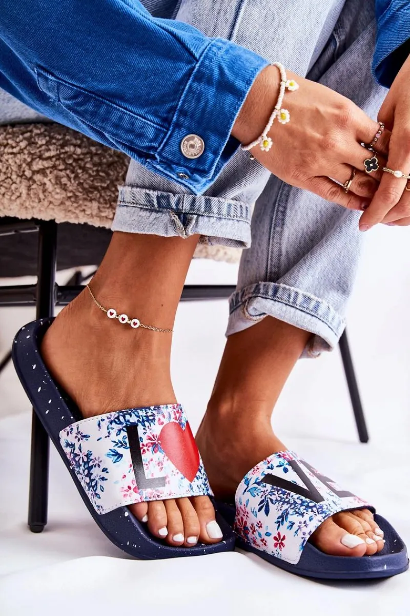 New Gumowe Klapki Big Star Love DD274A257 Granatowe Damskie Klapki Sportowe|Klapki Damskie Big Star