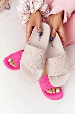 Sale Gumowe Klapki Damskie Beżowe Let's Swim Damskie Klapki Damskie Klasyczne