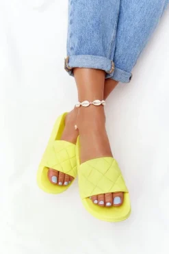 Sale Gumowe Klapki Damskie Neonowe Żółte Let's Swim Damskie Klapki Damskie Klasyczne