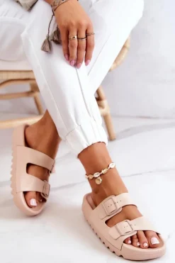 Gumowe Klapki Na Platformie Beżowe Westie Damskie Klapki Na Platformie|Klapki Damskie Klasyczne