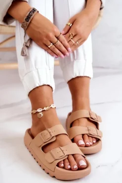 Sale Boto Gumowe Klapki Na Platformie Ciemnobeżowe Westie