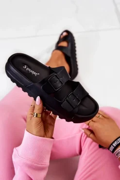 Clearance Gumowe Klapki Na Platformie Czarne Westie Damskie Klapki Na Platformie|Klapki Damskie Klasyczne