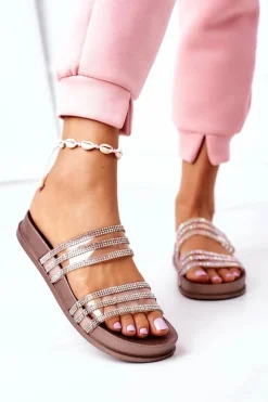 Best Boto Gumowe Klapki Z Cyrkoniami Różowe Złoto Miss You