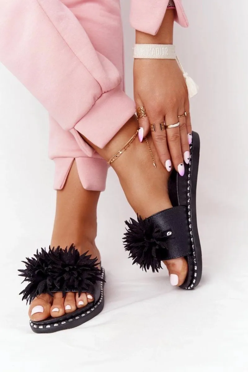 Hot Gumowe Klapki Z Dżetami Vinceza 20-30101 Czarne Damskie Klapki Damskie Klasyczne