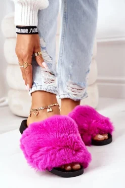 Boto Gumowe Klapki Z Futerkiem Fuksja Soft