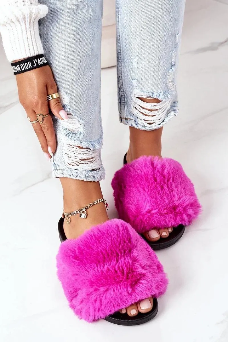 Boto Gumowe Klapki Z Futerkiem Fuksja Soft