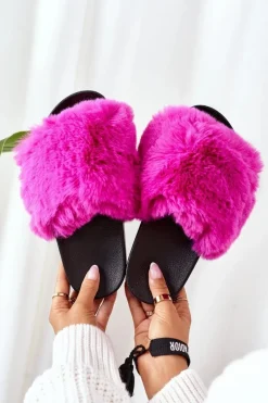 Boto Gumowe Klapki Z Futerkiem Fuksja Soft