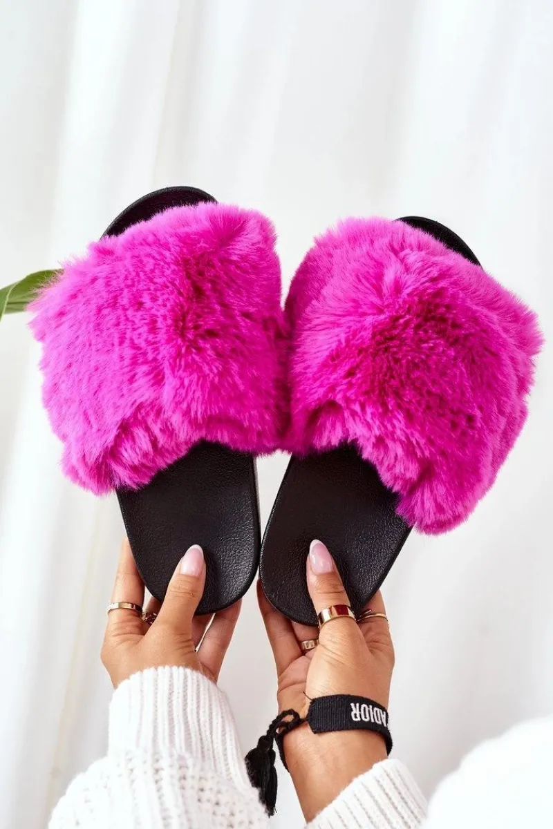 Boto Gumowe Klapki Z Futerkiem Fuksja Soft