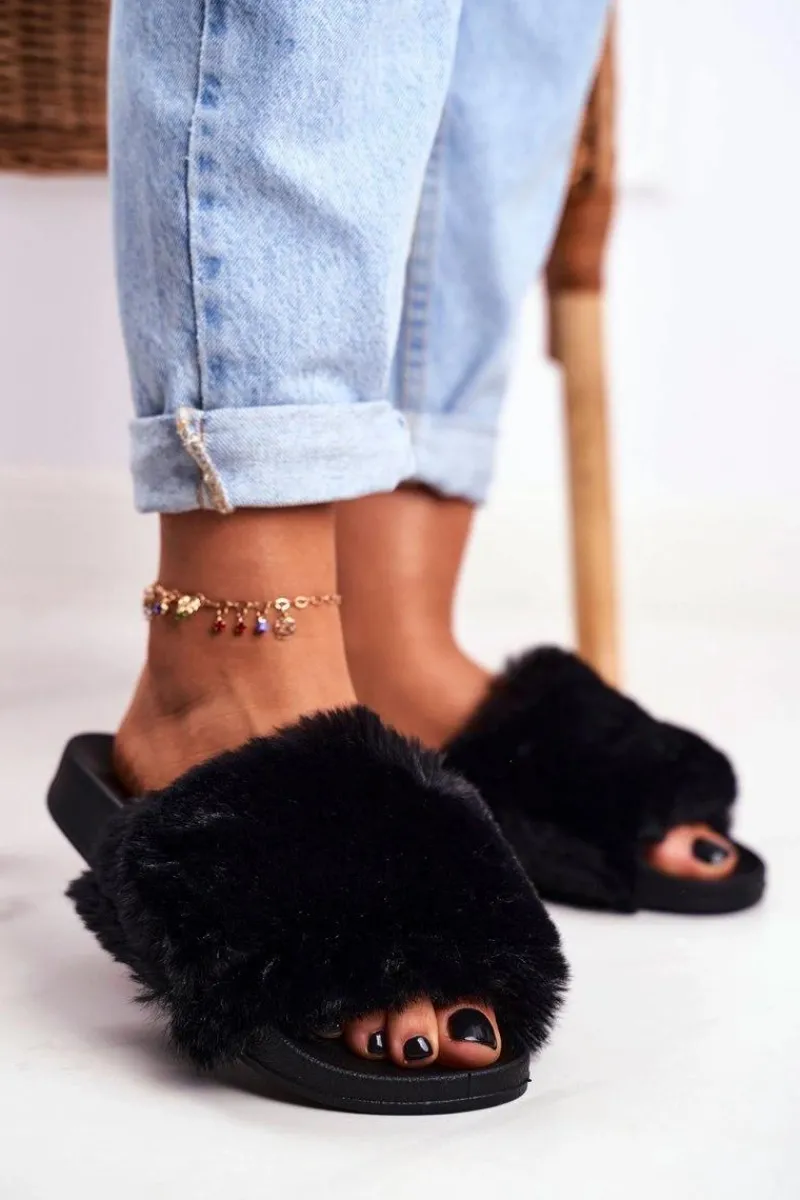 Boto Gumowe Klapki Z Futerkiem Czarne Sensitive