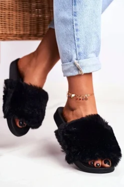 Boto Gumowe Klapki Z Futerkiem Czarne Sensitive