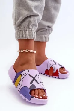 Boto Gumowe Klapki Z Nadrukiem Fioletowe Monsters