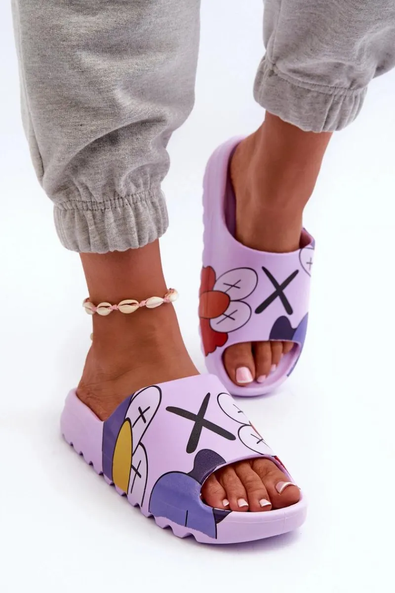 Boto Gumowe Klapki Z Nadrukiem Fioletowe Monsters