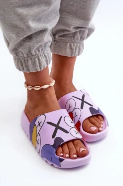 Boto Gumowe Klapki Z Nadrukiem Fioletowe Monsters