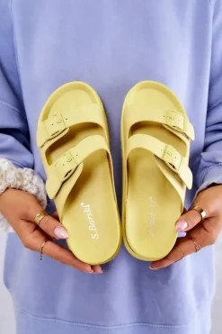 New Gumowe Klapki Ze Sprzączką Żółte Corina Damskie Klapki Damskie Klasyczne