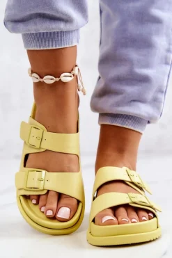 New Gumowe Klapki Ze Sprzączką Żółte Corina Damskie Klapki Damskie Klasyczne