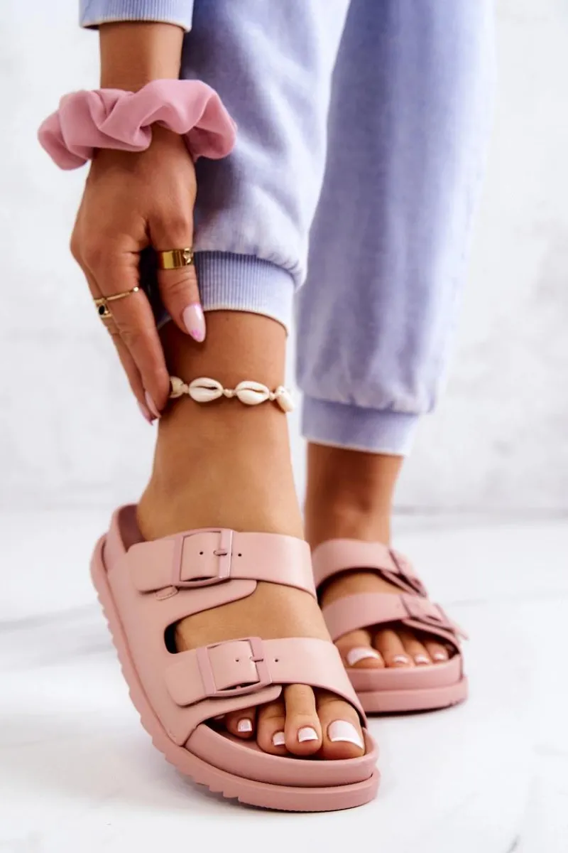 Clearance Damskie buty S.Barski Gumowe Klapki Ze Sprzączką Różowe Corina