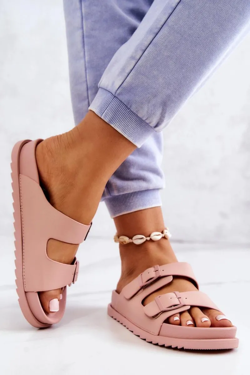 Clearance Damskie buty S.Barski Gumowe Klapki Ze Sprzączką Różowe Corina