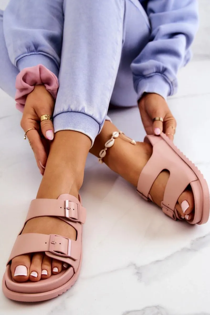 Clearance Damskie buty S.Barski Gumowe Klapki Ze Sprzączką Różowe Corina