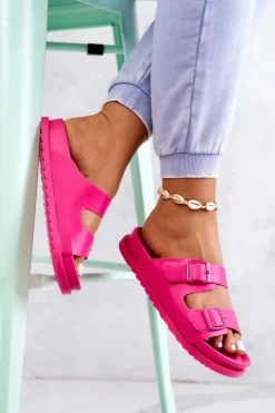 New Gumowe Klapki Ze Sprzączką Fuksja Corina Damskie Klapki Damskie Klasyczne