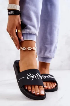 Best Gumowe Klasyczne Klapki Big Star JJ274A300 Czarne Damskie Klapki Sportowe|Klapki Damskie Big Star