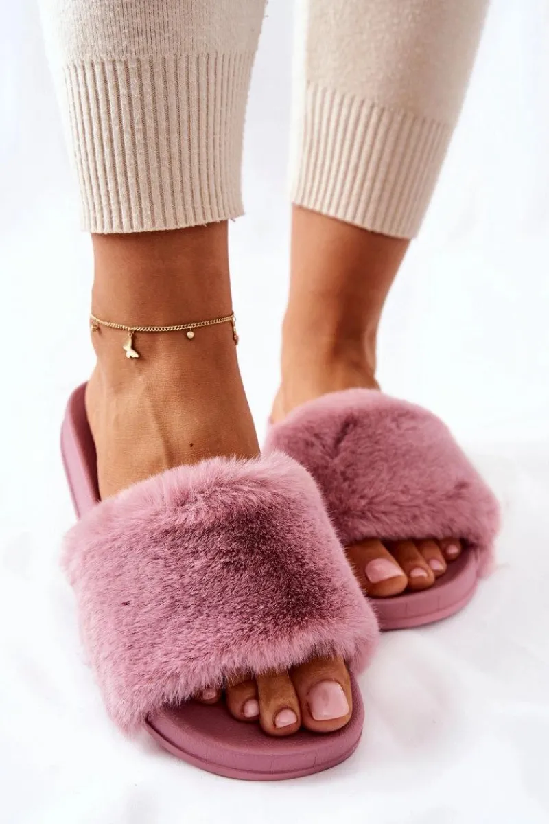 New Boto Gumowe Profilowane Klapki Z Futerkiem Ciemnoróżowe Emmie