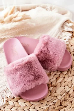 New Boto Gumowe Profilowane Klapki Z Futerkiem Ciemnoróżowe Emmie