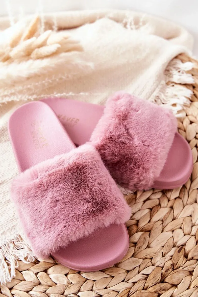 New Boto Gumowe Profilowane Klapki Z Futerkiem Ciemnoróżowe Emmie