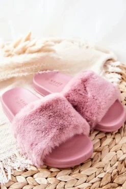 New Boto Gumowe Profilowane Klapki Z Futerkiem Ciemnoróżowe Emmie