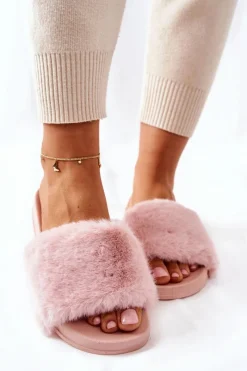 Kapcie Klasyczne|Klapki Z Futerkiem>Boto Gumowe Profilowane Klapki Z Futerkiem Różowe Emmie